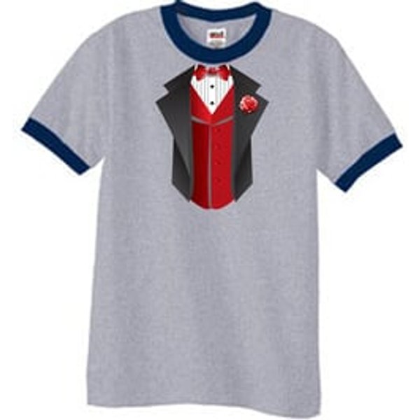 Tuxedo T-Shirt Ringer With Red Vest - Heather Grey/Navy