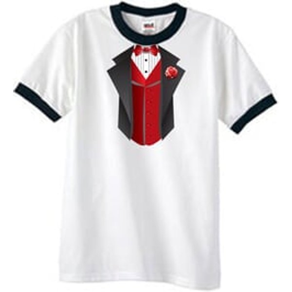 Tuxedo T-Shirt Ringer With Red Vest - White/Black