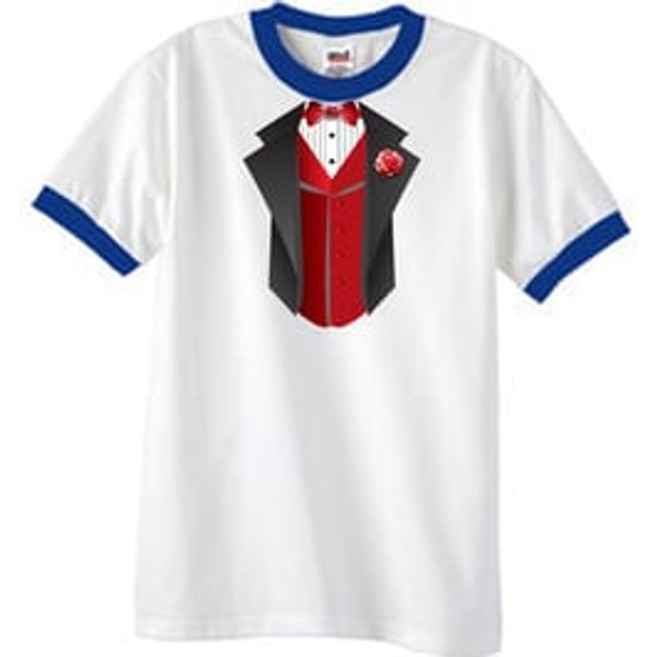 Tuxedo T-Shirt Ringer With Red Vest - White/Royal
