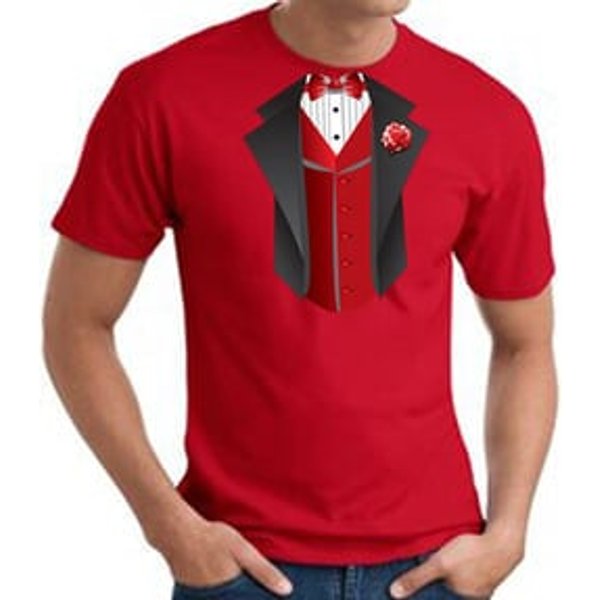 Tuxedo T-Shirt With Red Vest - Red