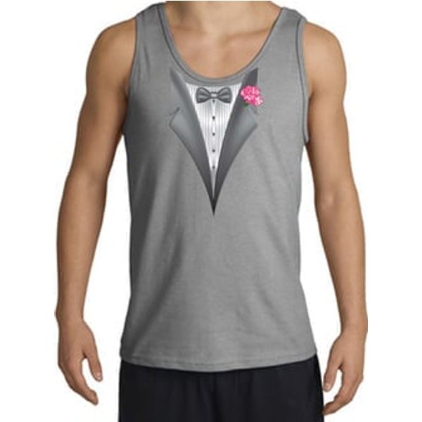 Tuxedo Tank Top with Pink Flower - Sports Grey
