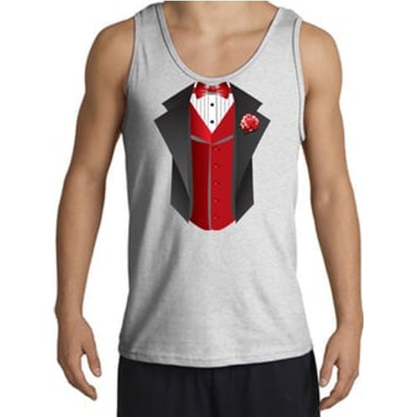 Tuxedo Tank Top with Red Vest - Ash