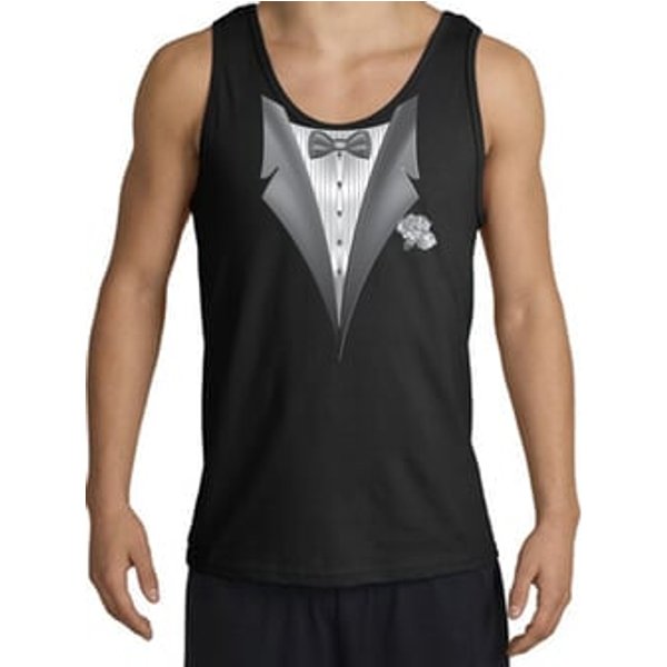 Tuxedo Tank Top with White Flower - Black