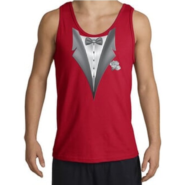 Tuxedo Tank Top with White Flower - Red