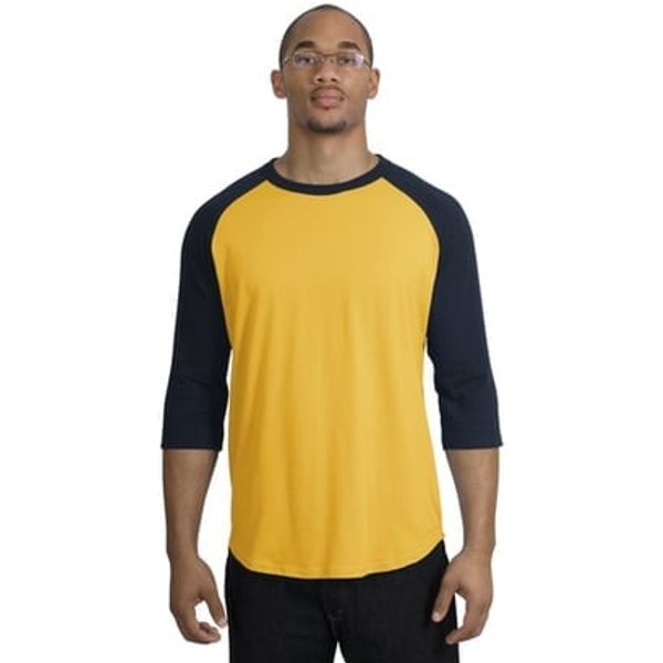 Upscale Sport Tek Big Sizes 3/4 Sleeve Raglan Shirt Gold Navy