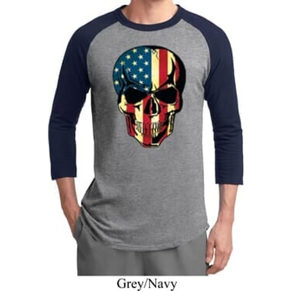 USA Skull Mens Raglan Shirt