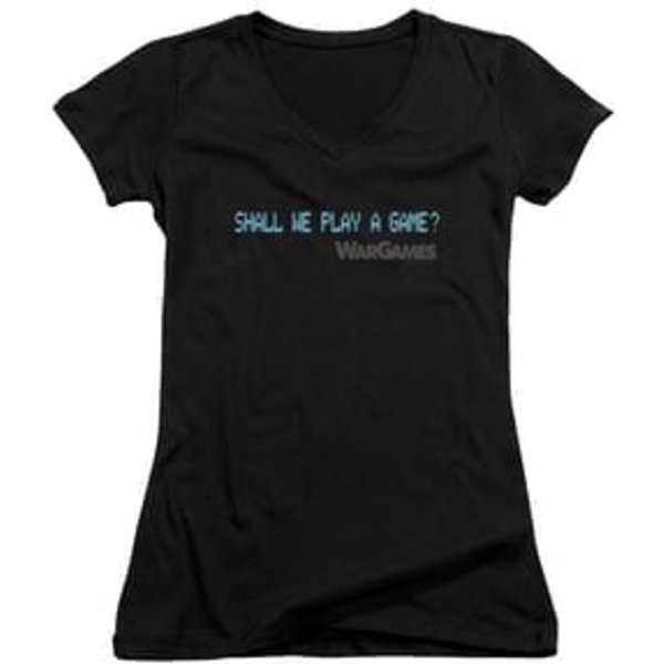WarGames Juniors V Neck Shirt Shall We Play A Game? Black T-Shirt