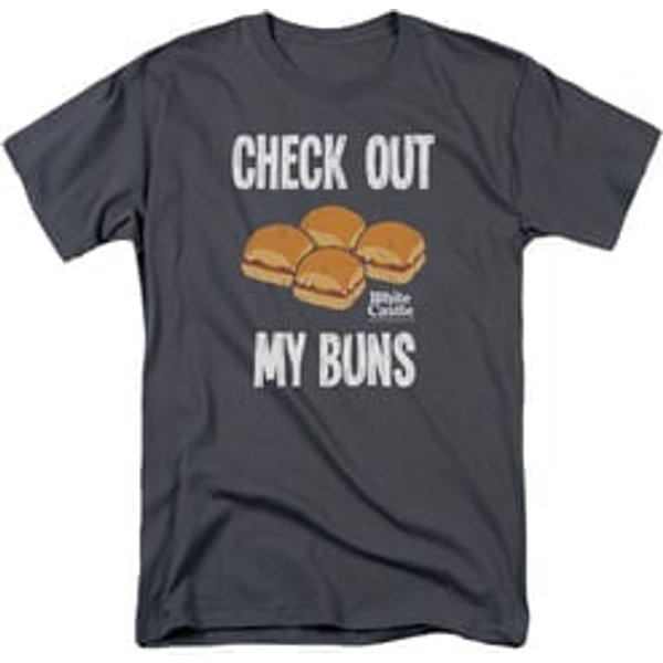 White Castle Check Out My Buns Funny T-Shirt - Charcoal