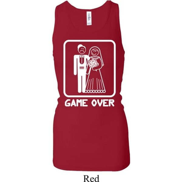 White Game Over Ladies Longer Length Racerback Tank Top
