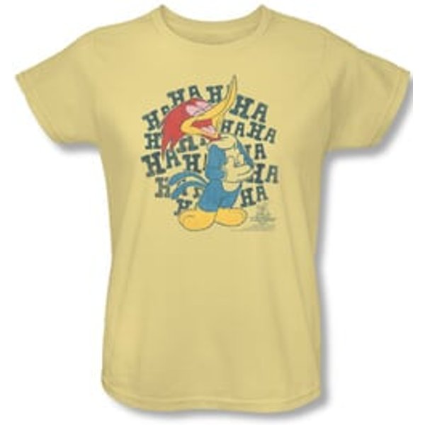 Woody Woodpecker Ladies Shirt Laugh It Up Yellow Tee T-Shirt