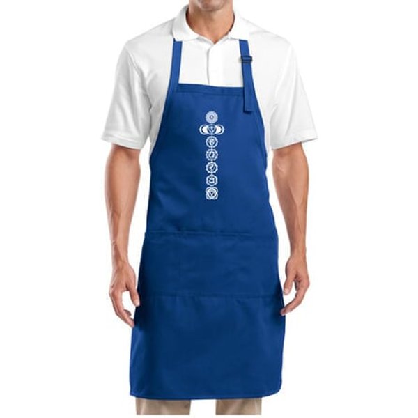 Yoga Apron 7 Chakras White Print Full Length Apron with Pockets
