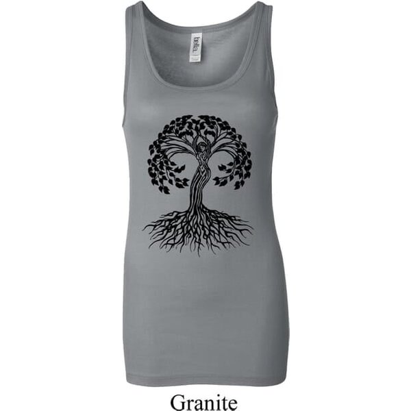 Yoga Black Celtic Tree Ladies Longer Length Tank Top