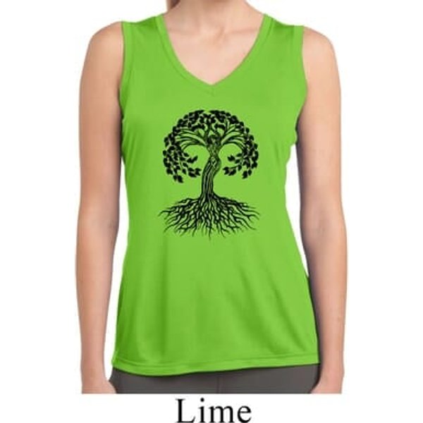 Yoga Black Celtic Tree Ladies Sleeveless Moisture Wicking Shirt