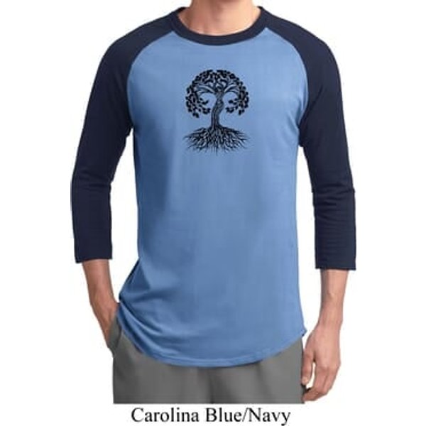 Yoga Black Celtic Tree Mens Raglan Shirt