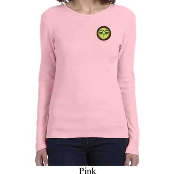 Yoga Buddha Eyes Patch Pocket Print Ladies Long Sleeve Shirt