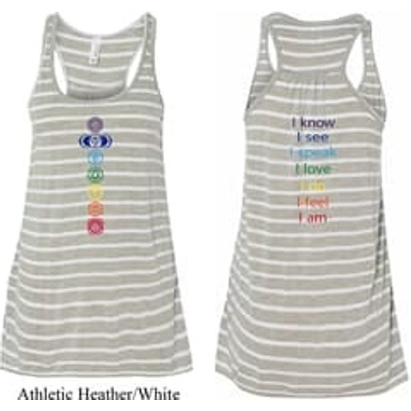 Yoga Chakra Words Front and Back Ladies Flowy Racerback Tanktop