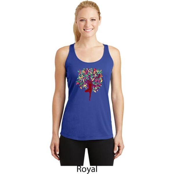 Yoga Foliage Tree Pose Ladies Dry Wicking Racerback Tank Top
