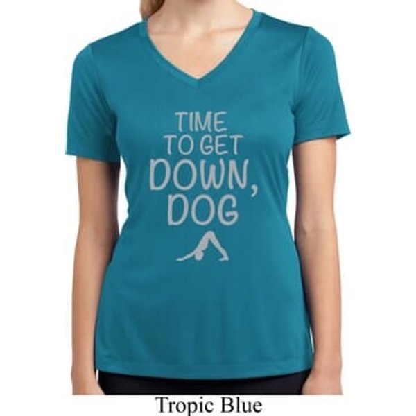 Yoga Get Down Dog Ladies Moisture Wicking V-neck Shirt