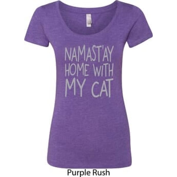 Yoga Namastay Home with My Cat Ladies Scoop Neck Shirt