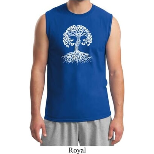 Yoga White Celtic Tree Mens Muscle Shirt