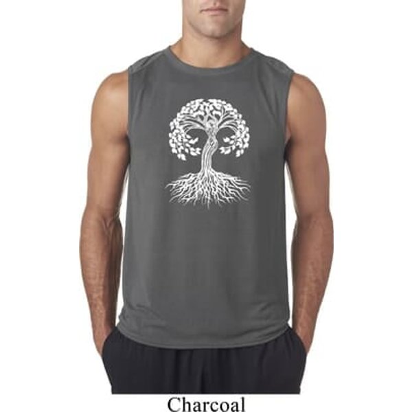 Yoga White Celtic Tree Mens Sleeveless Shirt