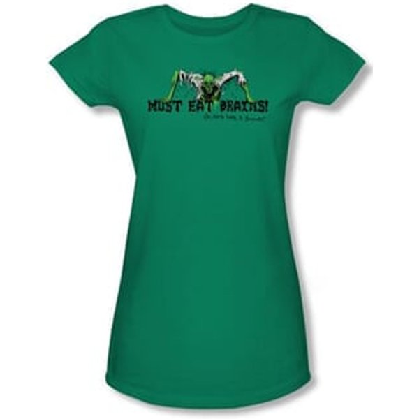 Zombie Juniors T-Shirt Must Eat Brains Kelly Green Tee Shirt