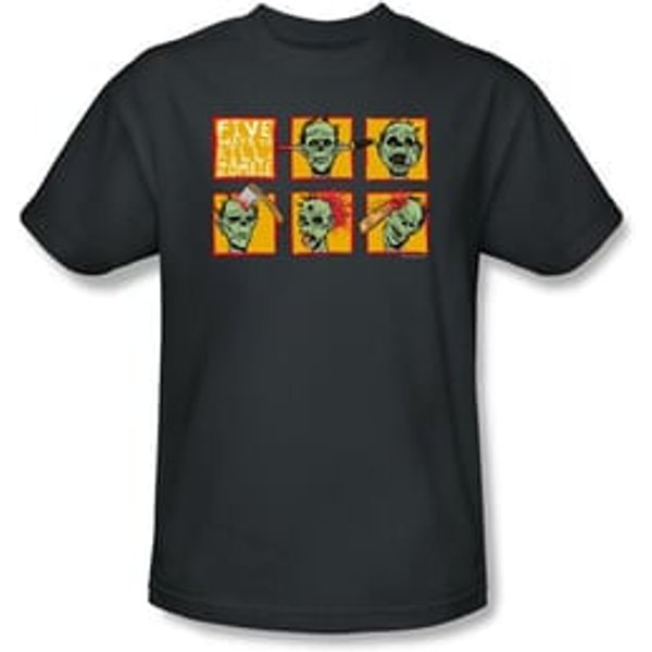 Zombie T-Shirt Five Ways Adult Charcoal Tee Shirt