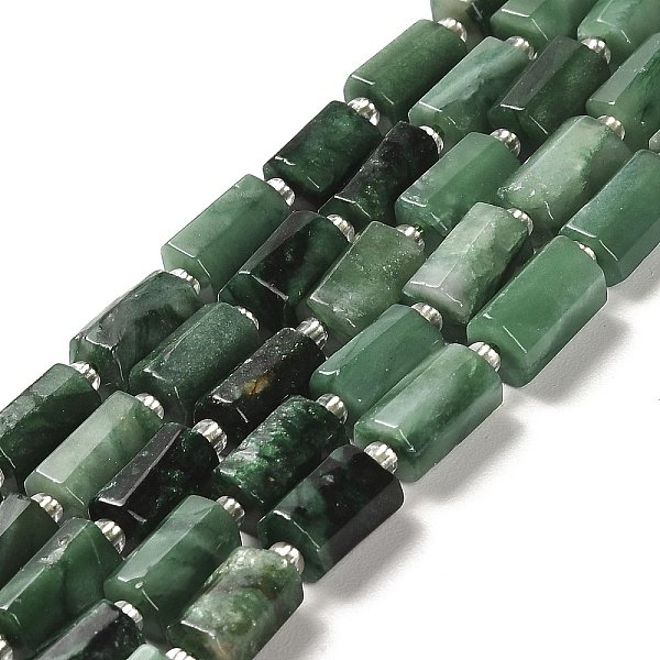 Natural Emerald Beads Strands, With Seed Beads, Faceted, Column, 8.5-11X5.5-6.5Mm, Hole: 1Mm, About 14-15Pcs/Strand, 7.48''(19Cm)-image