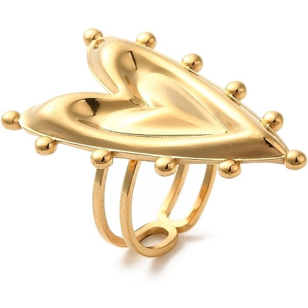 Ion Plating(Ip) 304 Stainless Steel Finger Rings, Heart, Real 18K Gold Plated, Inner Diameter: Adjustable-image