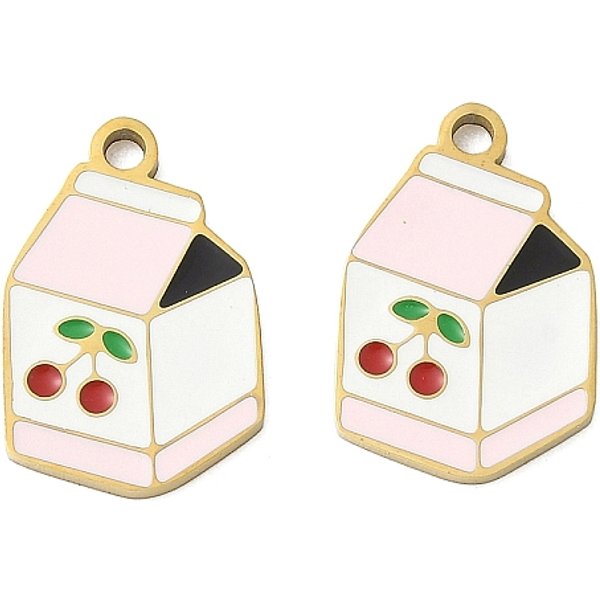 Colgantes De Esmalte De Acero Inoxidable 304, Beber, Revestimiento De Iones (Ip), Real 18K Chapado En Oro, Rosa Brumosa, 16.5X11X1.5Mm, Agujero: 1.6 Mm-image