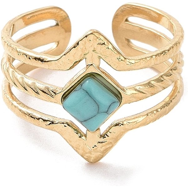 Synthetischer, TüRkisfarbener, Offener Manschettenring Mit Raute, Edelstahlschmuck FüR Damen, Golden, Innendurchmesser: 19 Mm-image