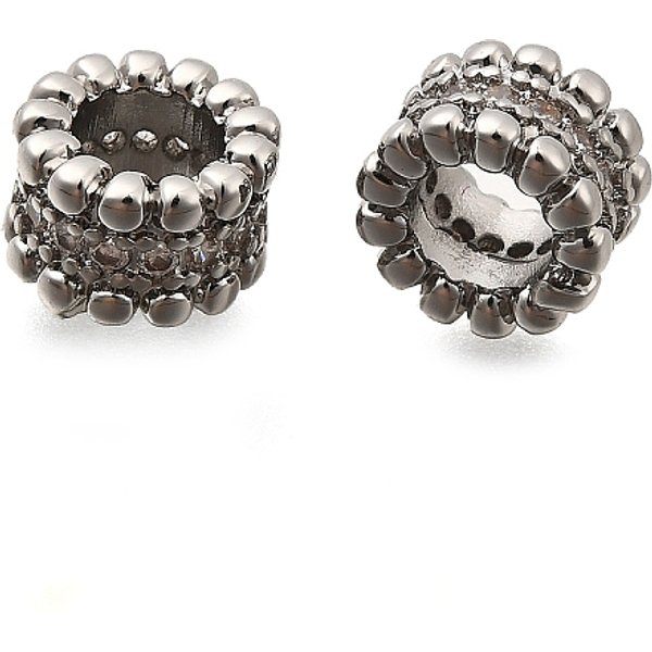 Perles EuropéEnnes En Laiton Avec Zircone Cubique De Micro Pave, Ronde, Perles Avec Un Grand Trou , Platine, 8X5Mm, Trou: 4.3Mm-image