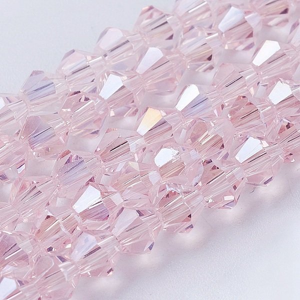 Transparent Electroplate Glass Beads Strands, Ab Color Plated, Faceted Bicone, Pearl Pink, 4.5X4Mm, Hole: 0.7Mm, About 80-85Pcs/Strand, 30-32Cm-image