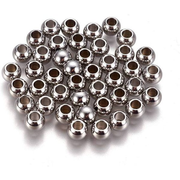 Perles D'espacement En Acier Inoxydable 304 RéSistant Au Ternissement, Ronde, Couleur Inoxydable, 6X5Mm, Trou: 3Mm-image