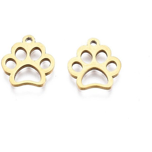 Ciondoli in acciaio inossidabile 304, stampe zampa di cane, oro, 12.9x11.8x1mm, Foro: 1.3 mm