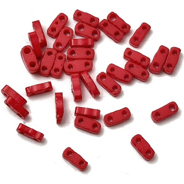 Perles De Rocaille En Verre, Peinture De Cuisson, 2 Trou, Rectangle, Rouge, 5X2X1.5Mm, Trou: 0.7Mm-image