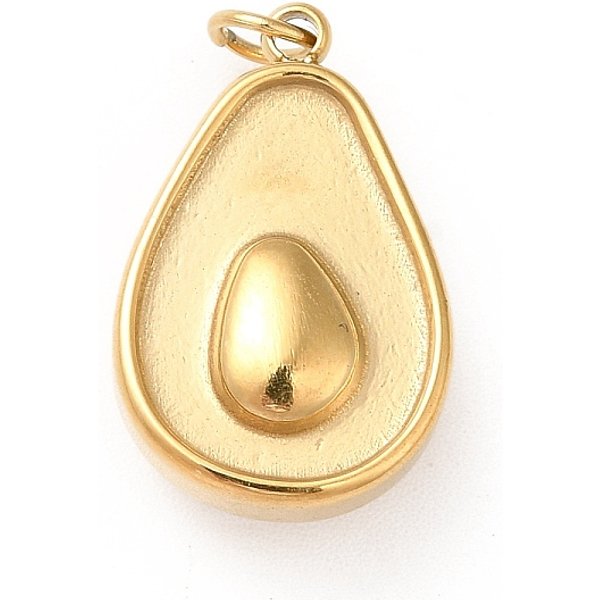 Ion Plating(Ip) 304 Stainless Steel Pendants, With Jump Ring, Avocado Charms, Real 14K Gold Plated, 18X11.5X7Mm, Hole: 2.8Mm-image