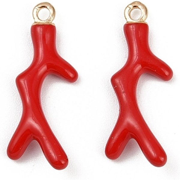 Brass Alloy Pendants, With Enamel, Rack Plating, Golden, Coral Branch, 23X8.5X4Mm, Hole: 1.5Mm-image