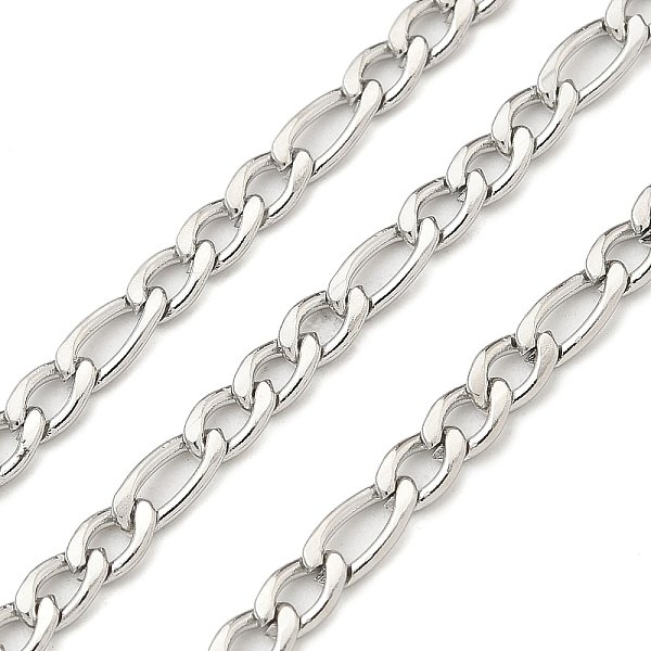 Tarnish Resistant 304 Stainless Steel Figaro Chains, Unwelded, With Spool, Stainless Steel Color, 4X3X0.8Mm & 6.5X3X0.8Mm, About 32.8 Feet(10M)/Roll-image