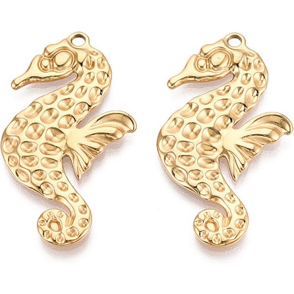 Pendentifs Hippocampe En Acier Inoxydable 304, Placage Ionique (Ip), VéRitable 18K Plaqué Or, 38X21X2Mm, Trou: 1.8-2Mm-image