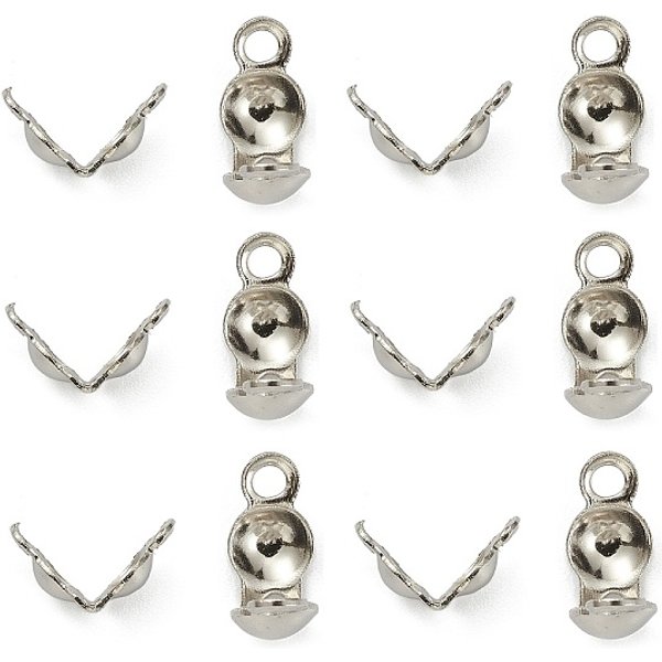 Tarnish Resistant 304 Stainless Steel Bead Tips, Calotte Ends, Clamshell Knot Cover, Stainless Steel Color, 6X3Mm, Hole: 1Mm, Inner Diameter: 3Mm-image