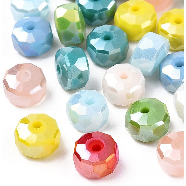 Opaque Electroplate Glass Beads Strands, Ab Color Plated, Faceted, Rondelle, Mixed Color, 7.5X4.5Mm, Hole: 1.5Mm-image