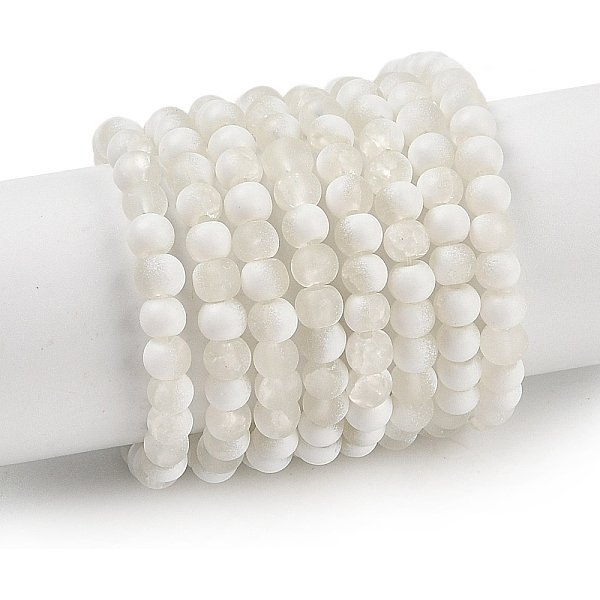 Frosted Crackle Glass Beads Strands, Rondelle, White, 4.5X3.5Mm, Hole: 0.8Mm-image