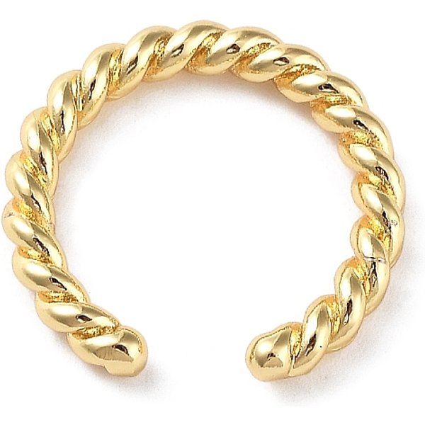 Rack Plating Brass Twist Rope Shape Open Cuff Rings For Women, Lead Free & Cadmium Free, Long-Lasting Plated, Real 18K Gold Plated, Inner Diameter: 16Mm-image