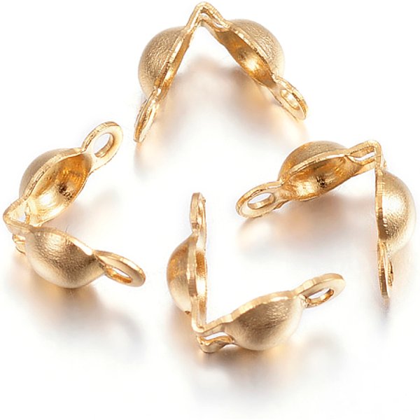 Ion Plating(Ip) 304 Stainless Steel Bead Tips, Calotte Ends, Clamshell Knot Cover, Golden, 6X3.3X2.5Mm, Hole: 1Mm-image