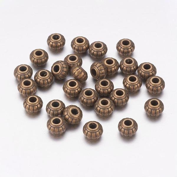 Tibetischer Stil Legierung Perlen, Rondell, Antik Bronze, Bleifrei Und Cadmiumfrei Und Nickel Frei, 6X4.5 Mm, Bohrung: 1.5 Mm-image