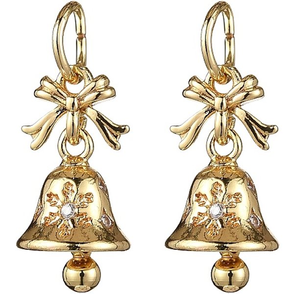 Pendentifs Avec Zircon Cubiques à Micro-PavéS En Laiton, NoëL Bell, Avec Anneau De Jonction, Or, 16X8.5Mm, Trou: 4Mm-image