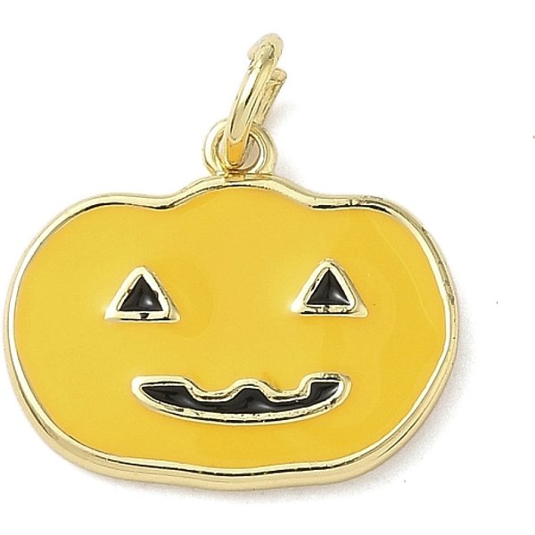 Halloween-Motiv, Messing-Emaille-AnhäNger, Mit Sprungring, Echtes 18K Vergoldet, KüRbis, 14X16.5X2 Mm, Bohrung: 3 Mm-image