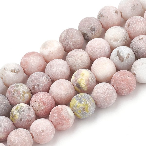 Natural Marble And Sesame Jasper/Kiwi Jasper Beads Strands, Frosted, Round, 6Mm, Hole: 1Mm, About 63Pcs/Strand, 15.5 Inch-image