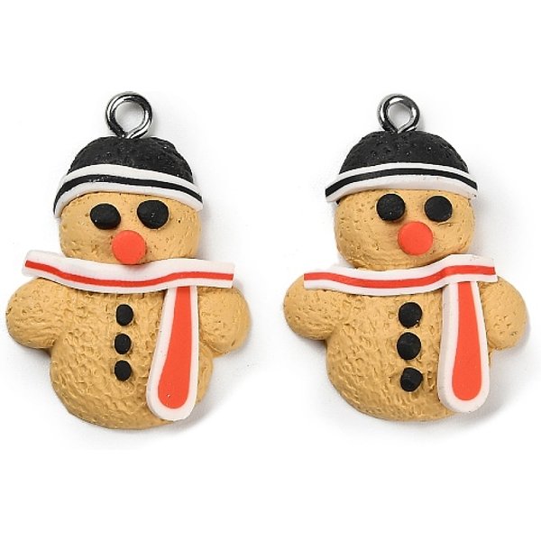 Pendentifs En PâTe PolymèRe Manuels, Avec Boucles En Fer, Bonhomme De Neige, 29.5-30X22X6.5Mm, Trou: 2Mm-image